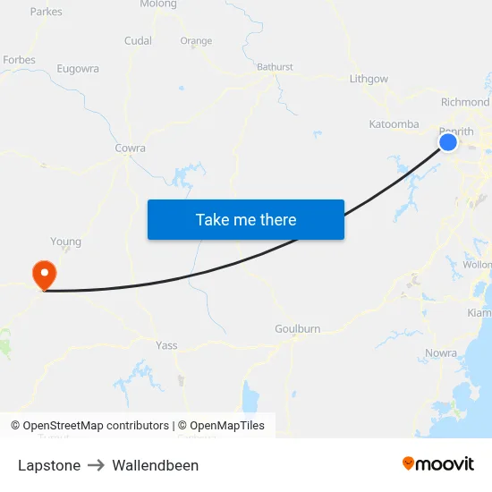 Lapstone to Wallendbeen map