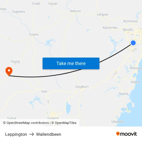 Leppington to Wallendbeen map