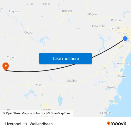 Liverpool to Wallendbeen map