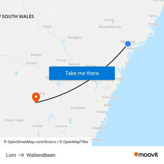Lorn to Wallendbeen map