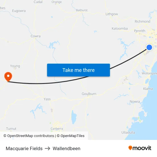 Macquarie Fields to Wallendbeen map
