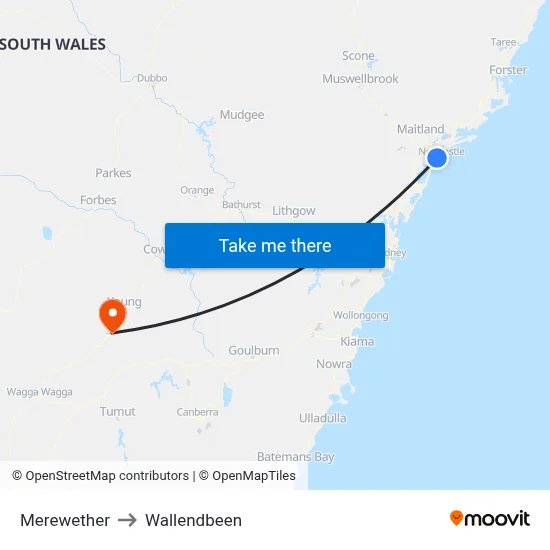 Merewether to Wallendbeen map