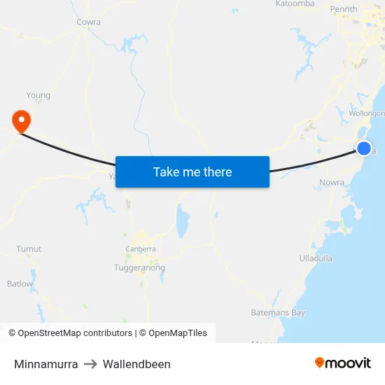 Minnamurra to Wallendbeen map