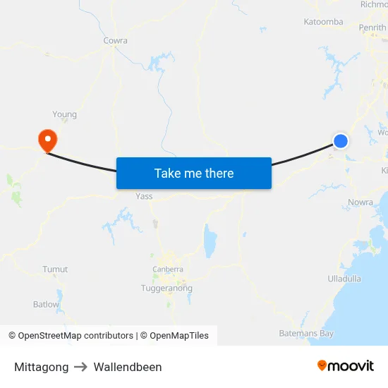 Mittagong to Wallendbeen map