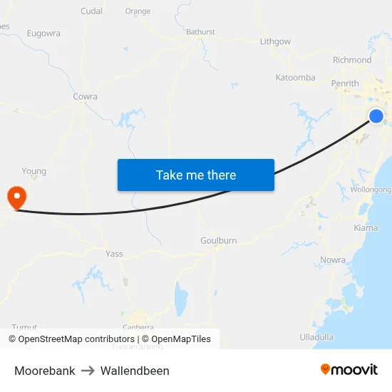 Moorebank to Wallendbeen map
