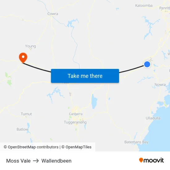 Moss Vale to Wallendbeen map