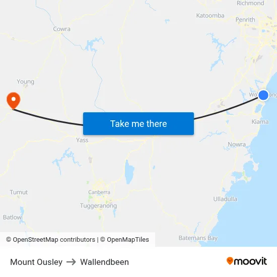 Mount Ousley to Wallendbeen map