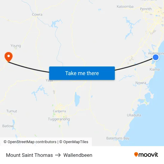 Mount Saint Thomas to Wallendbeen map