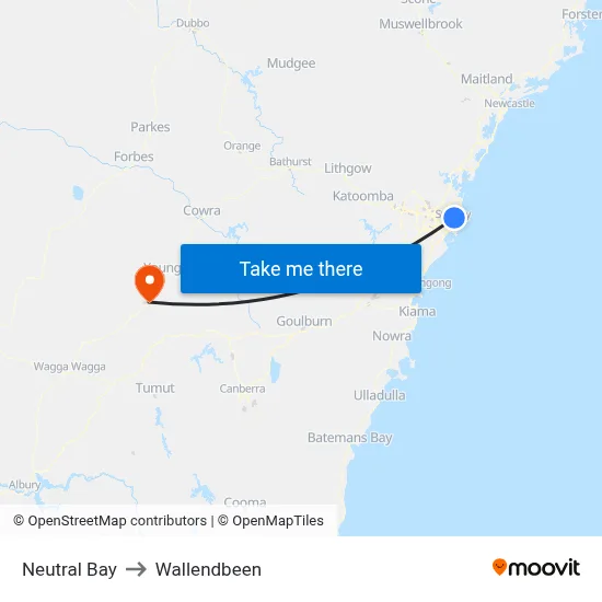 Neutral Bay to Wallendbeen map