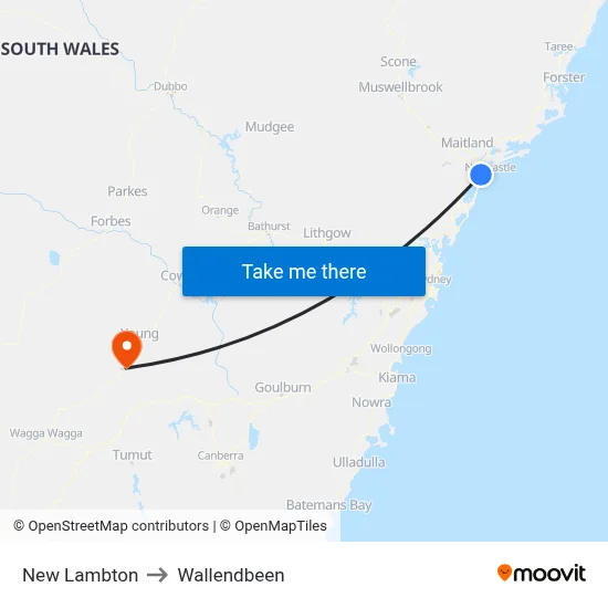New Lambton to Wallendbeen map