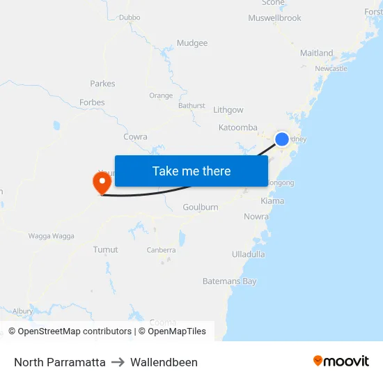 North Parramatta to Wallendbeen map