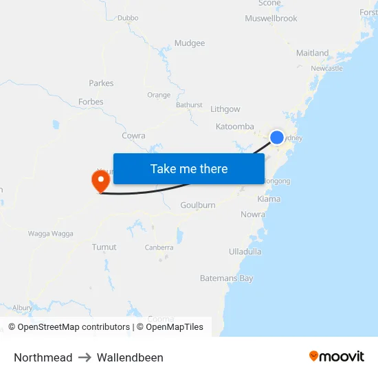 Northmead to Wallendbeen map