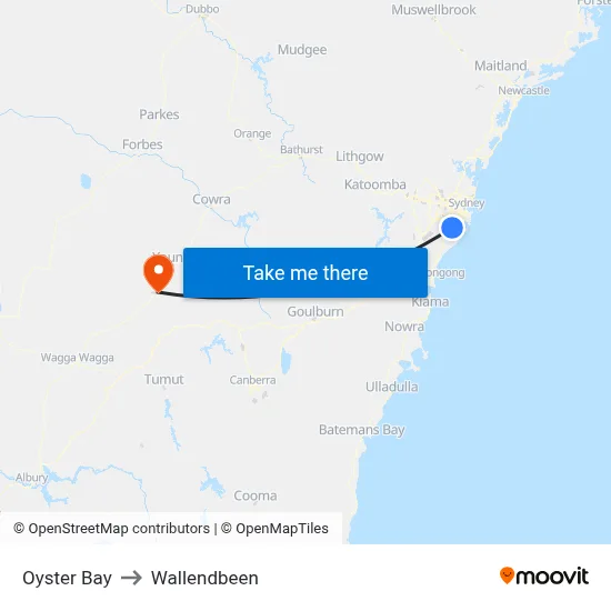 Oyster Bay to Wallendbeen map