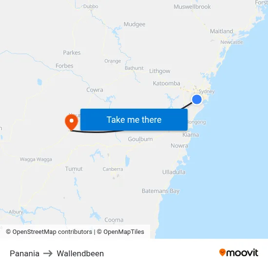 Panania to Wallendbeen map