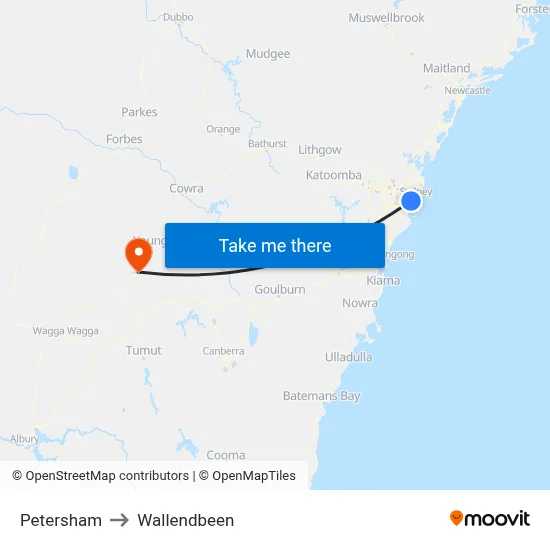 Petersham to Wallendbeen map