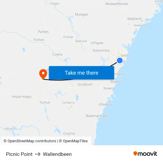 Picnic Point to Wallendbeen map