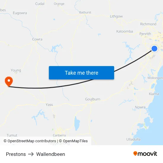 Prestons to Wallendbeen map