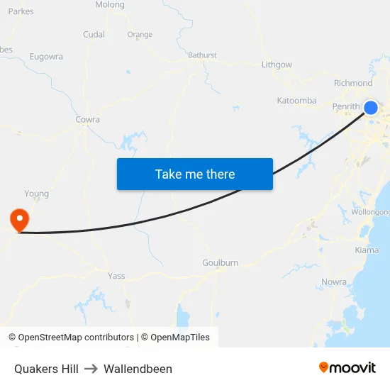 Quakers Hill to Wallendbeen map