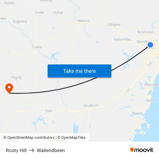 Rooty Hill to Wallendbeen map