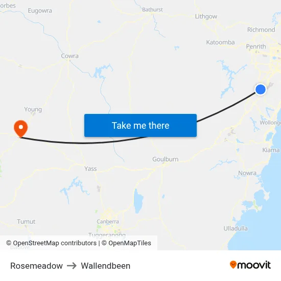 Rosemeadow to Wallendbeen map