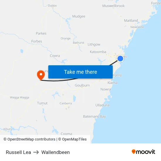Russell Lea to Wallendbeen map