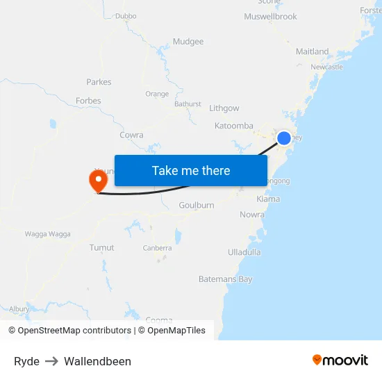 Ryde to Wallendbeen map