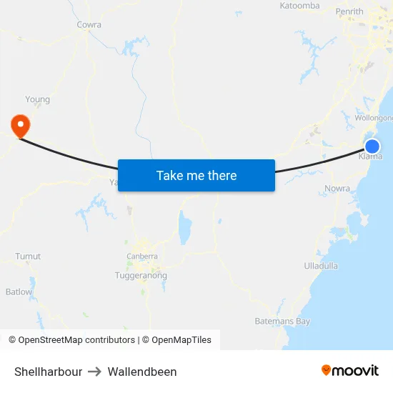 Shellharbour to Wallendbeen map