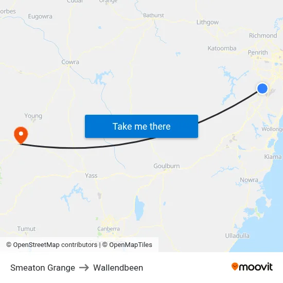 Smeaton Grange to Wallendbeen map