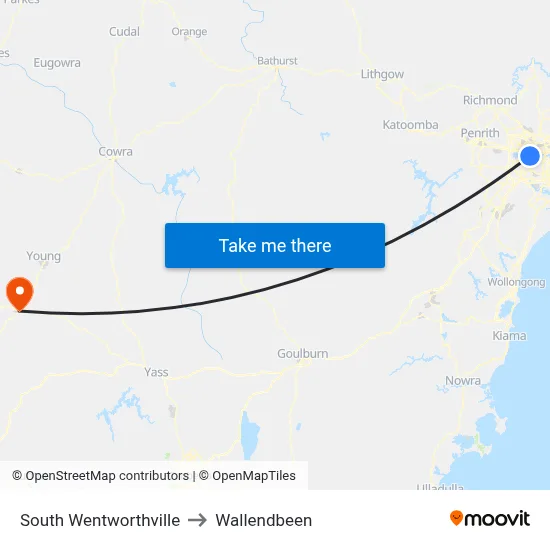 South Wentworthville to Wallendbeen map