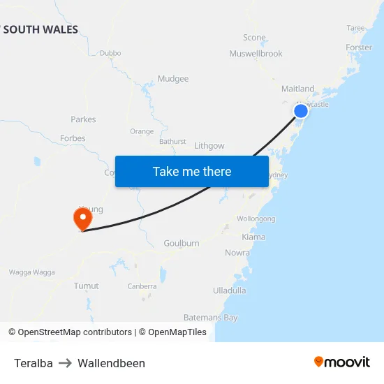 Teralba to Wallendbeen map