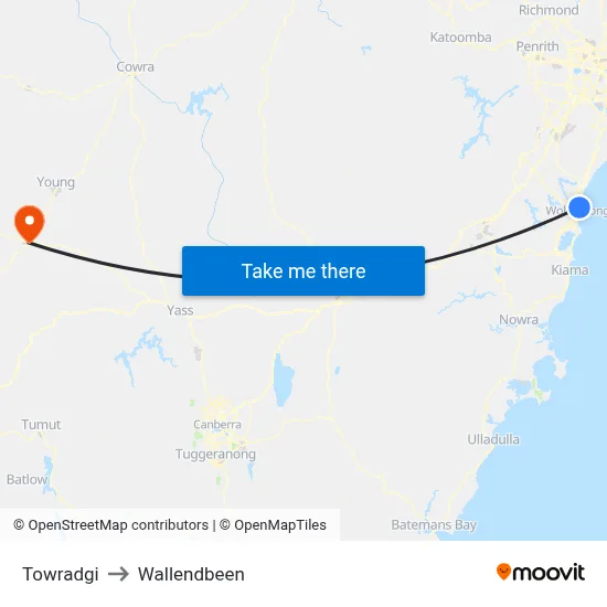 Towradgi to Wallendbeen map