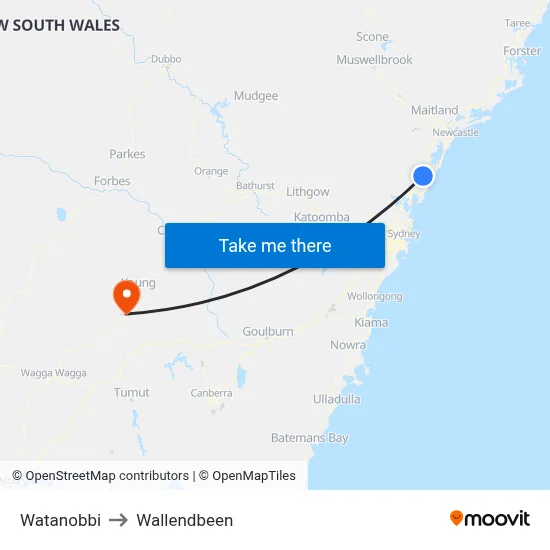 Watanobbi to Wallendbeen map