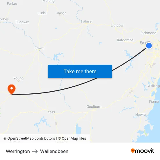 Werrington to Wallendbeen map