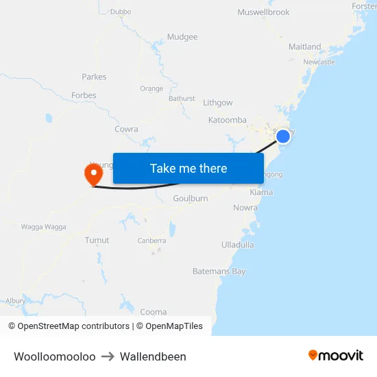 Woolloomooloo to Wallendbeen map