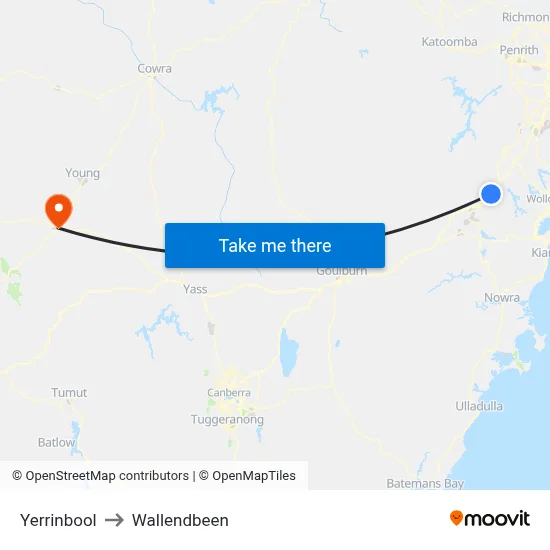 Yerrinbool to Wallendbeen map
