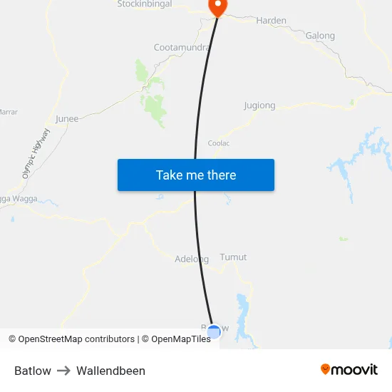 Batlow to Wallendbeen map