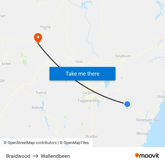 Braidwood to Wallendbeen map