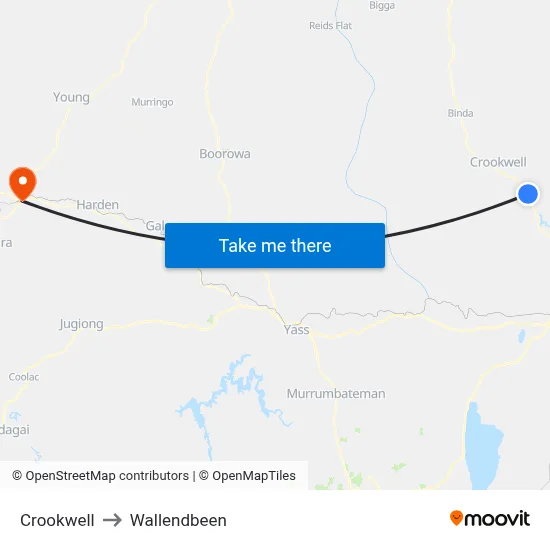 Crookwell to Wallendbeen map