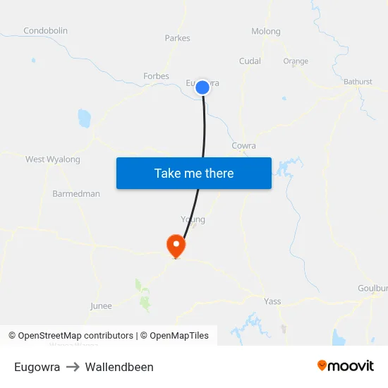 Eugowra to Wallendbeen map
