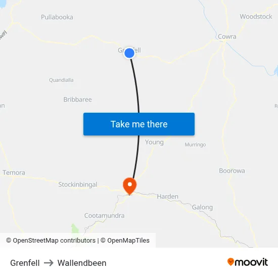 Grenfell to Wallendbeen map