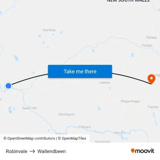 Robinvale to Wallendbeen map