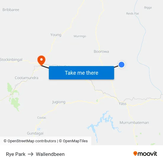 Rye Park to Wallendbeen map