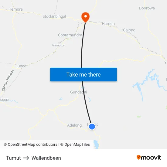 Tumut to Wallendbeen map