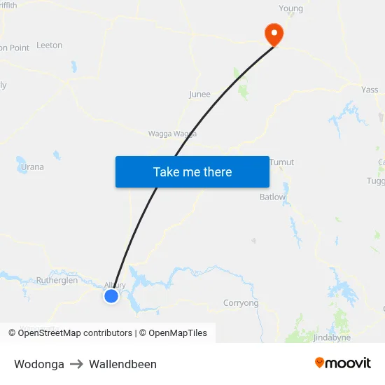 Wodonga to Wallendbeen map