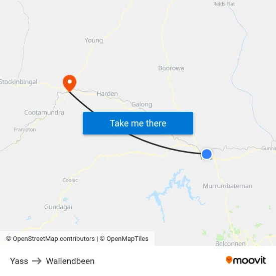 Yass to Wallendbeen map