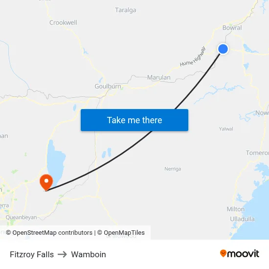Fitzroy Falls to Wamboin map