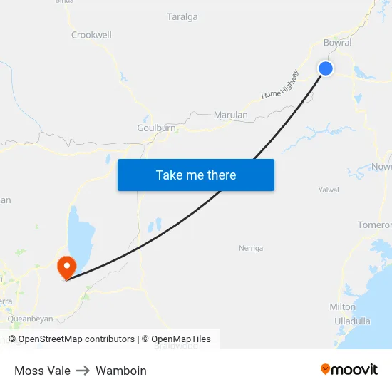 Moss Vale to Wamboin map