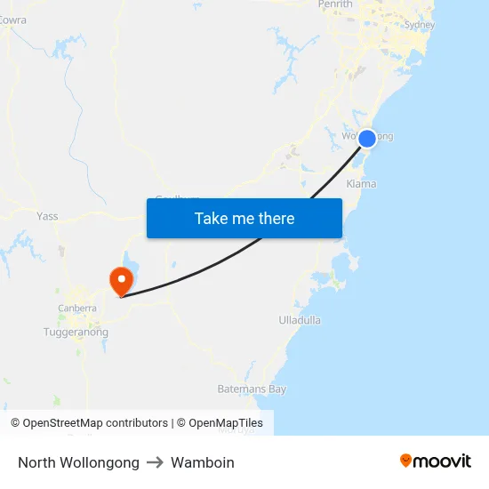 North Wollongong to Wamboin map