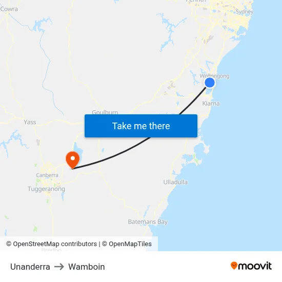 Unanderra to Wamboin map