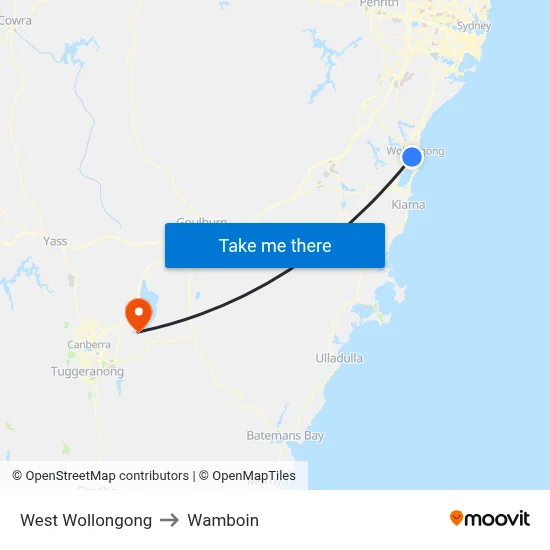 West Wollongong to Wamboin map